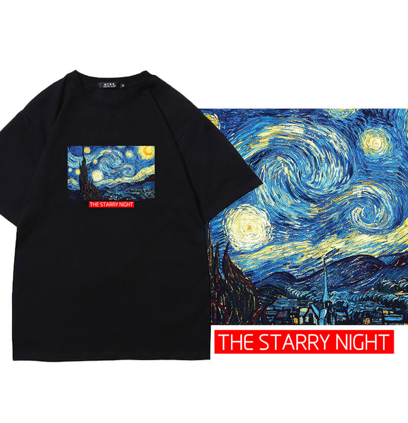 ภาพวาดที่มีชื่อเสียงคืน Starry เสื้อยืดคู่ที่กําหนดเอง