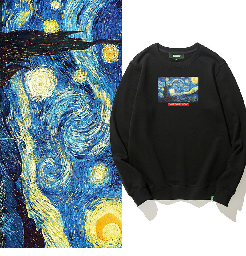 The Starry Night Little Girl Hoodies Famous Painting Tops