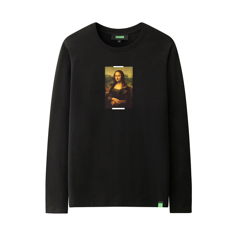 Famous Painting Da Vinci Mona Lisa Long Sleeve Shirts Original Design Branded Couple T Shirts