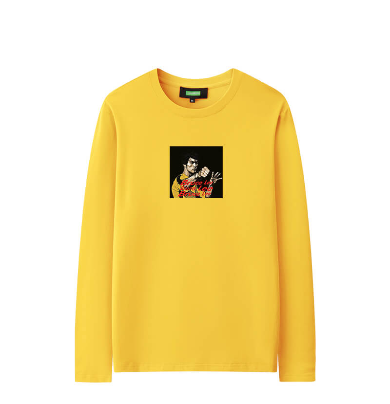 Bruce Lee Head Portrait Long Sleeve T-Shirts Girls Yellow Shirt
