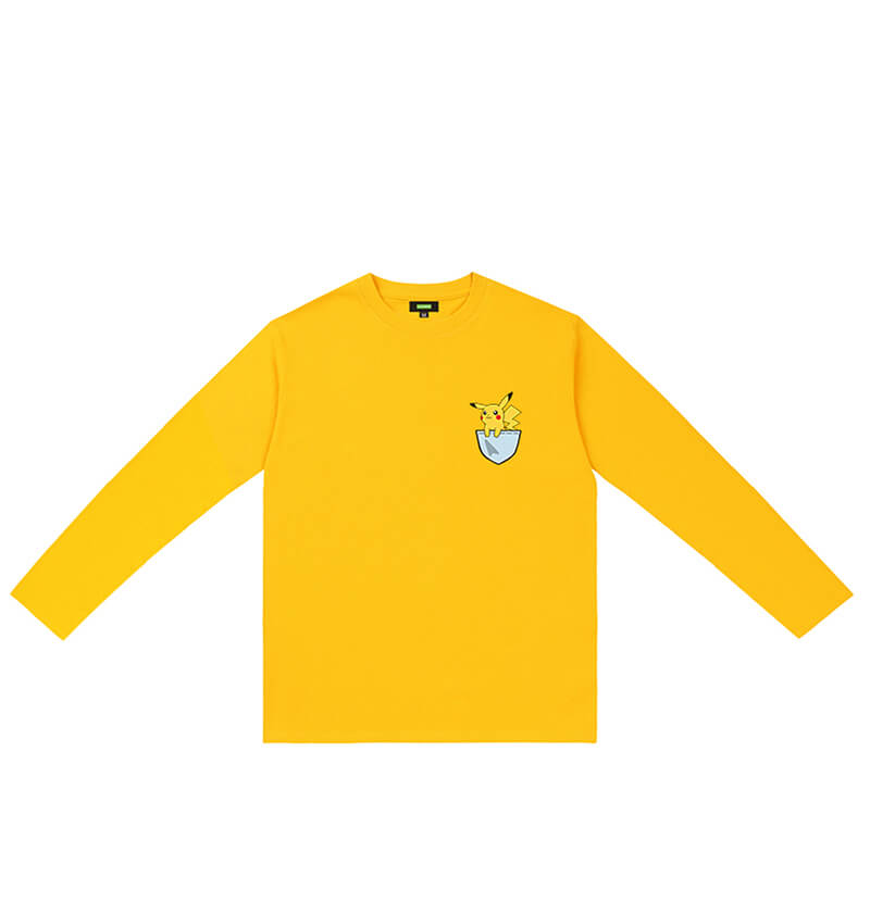 เสื้อแขนยาวโปเกมอน Pikachu เสื้อยืดสีเหลืองเด็ก