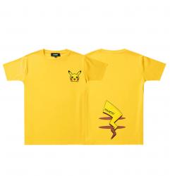 พิมพ์สองด้าน Pikachu เสื้อยืด Pokemon Custom เด็กเสื้อ