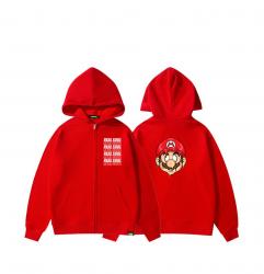 Mario Head Portrait hooded sweatshirt Boys Red Zip Up Hoodie