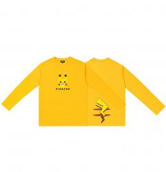 พิมพ์สองด้านโปเกมอน Pikachu แขนยาว Tees สาวเสื้อยืดสีเหลือง